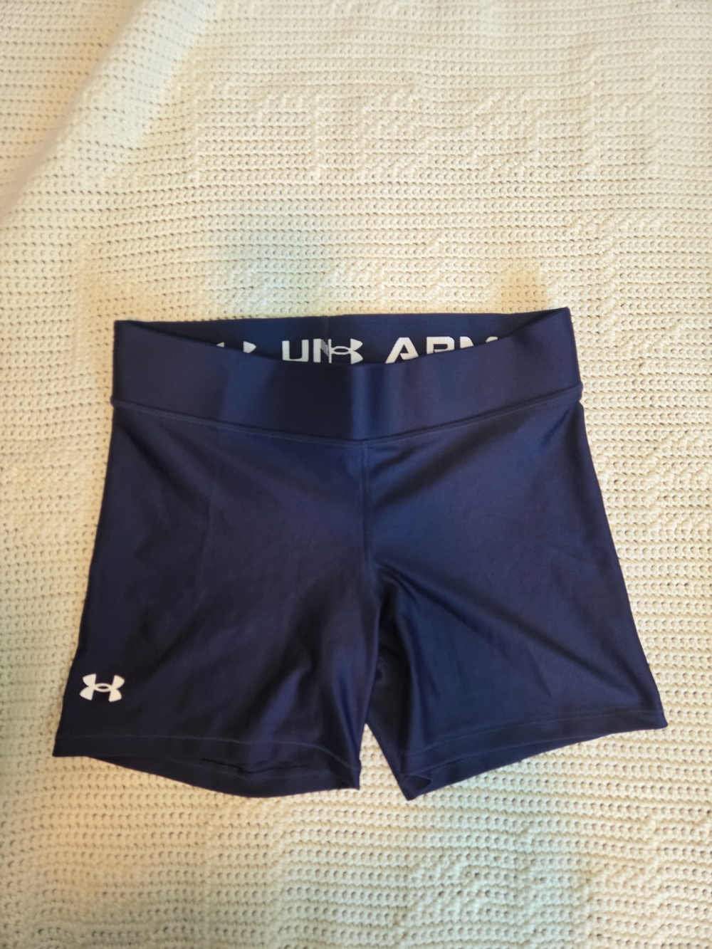 Under Armour Women's Navy/Purple Spandex Shorts with White Logo Size Large